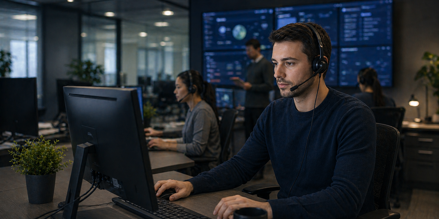 IT support analyst using AI-assisted helpdesk call automation to route incidents and service requests.