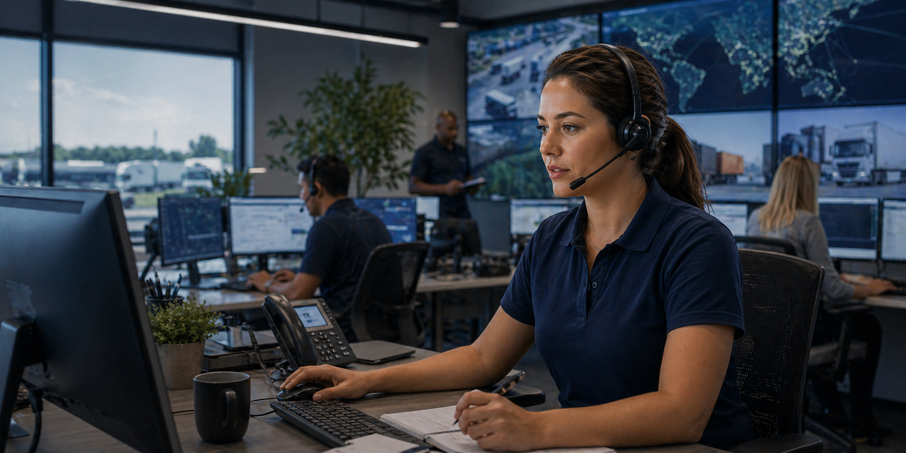 Logistics operations coordinator monitoring dispatch and shipment communication workflows with AI support.