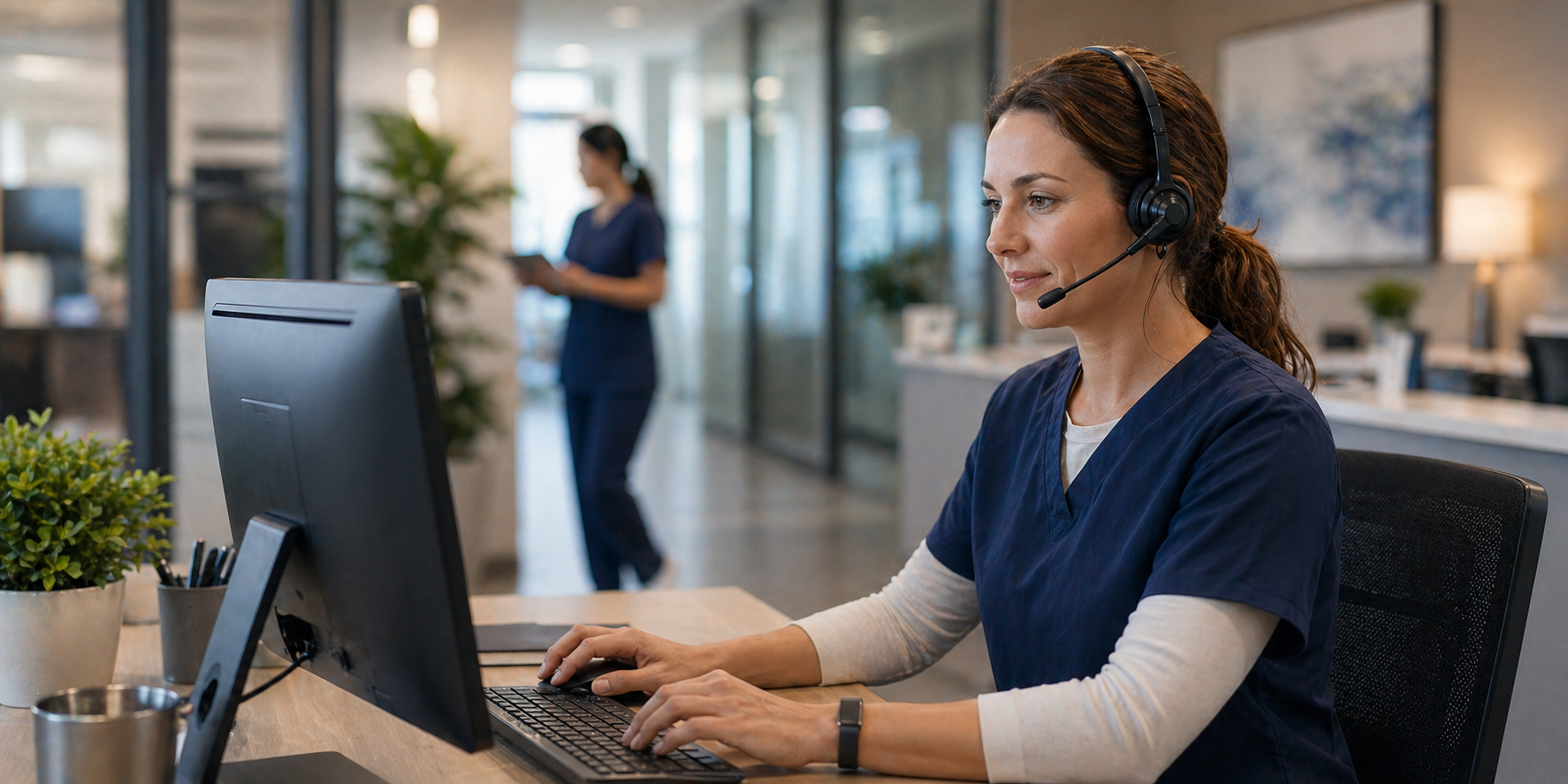 Care coordinator reviewing structured patient follow-up tasks with AI-assisted call automation tools.